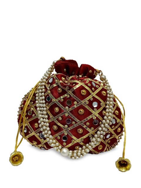 

DN Creation Women Maroon Embellished Bucket Sling Bag