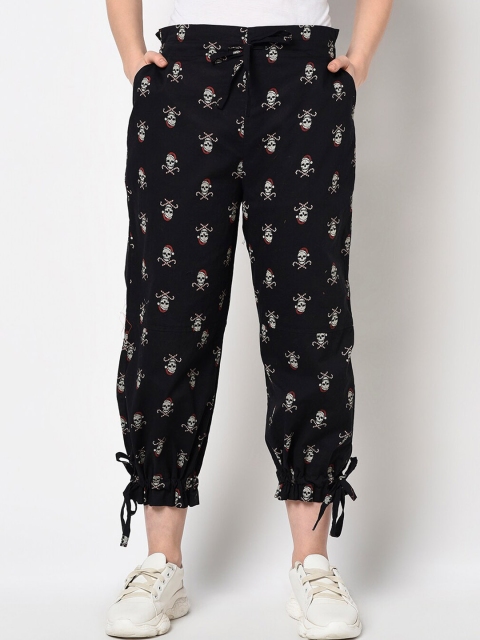 

J Style Women Black Printed Smart Straight Fit Pure Cotton Trousers