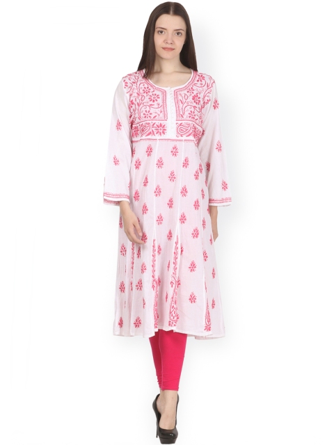 

Saadgi Women Pink & White Embroidered Straight Kurta