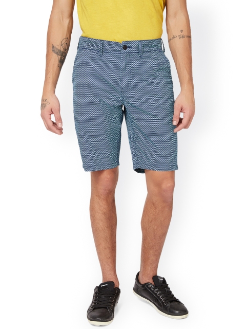 

Lanark Blue Slim Fit Printed Chino Shorts