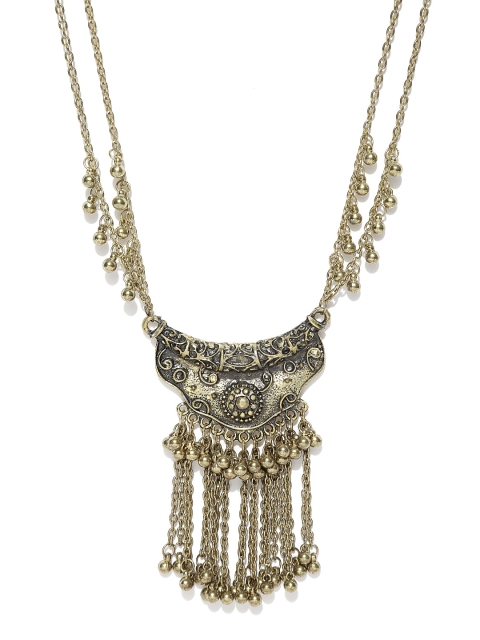 

Infuzze Antique Gold-Toned Dual-Stranded Necklace
