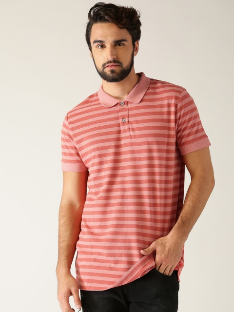 

ESPRIT Men Pink Striped Polo Collar T-shirt