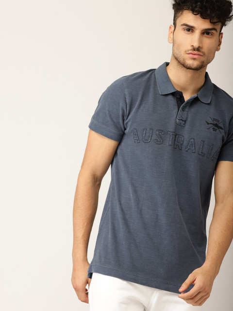 

ESPRIT Men Blue Solid Polo Collar T-shirt