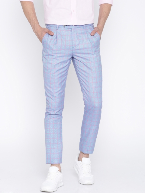 

INVICTUS Men Blue & Red Slim Fit Checked Cigarette Trousers