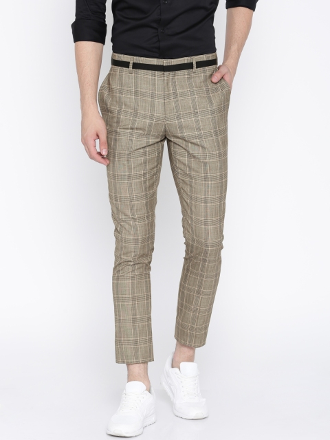 

INVICTUS Men Beige Slim Fit Checked Cigarette Trousers