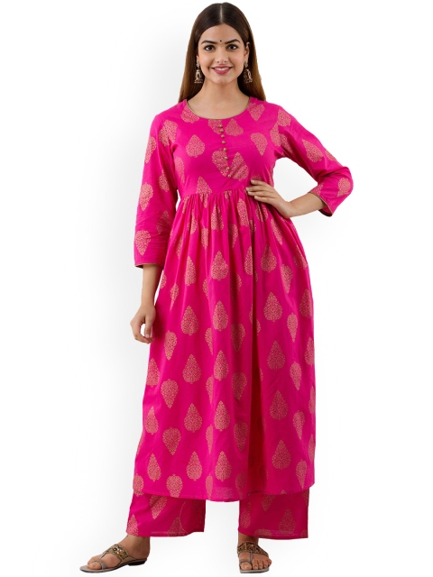 

SP DESIGNS Women Pink Ethnic Motifs Printed Pure Cotton Kurta with Palazzos