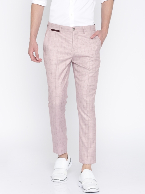 

INVICTUS Men Pink Slim Fit Checked Regular Trousers