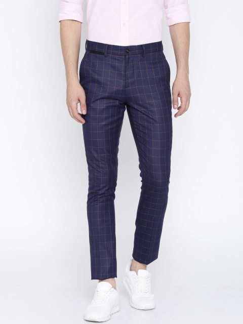 

INVICTUS Men Blue Slim Fit Checked Smart Casual Trousers