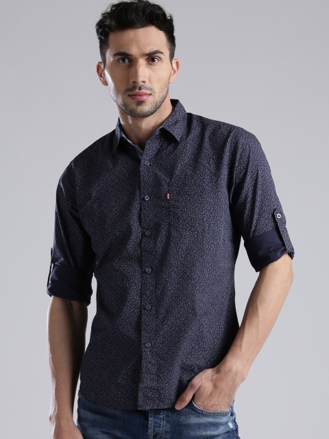 

Levis Men Navy Slim Fit Printed Casual Shirt, Navy blue