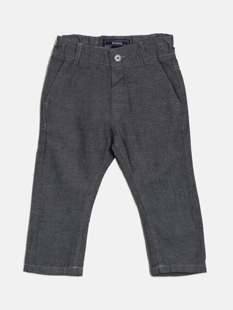 

Nuberry Boys Grey Solid Pure Cotton Trousers