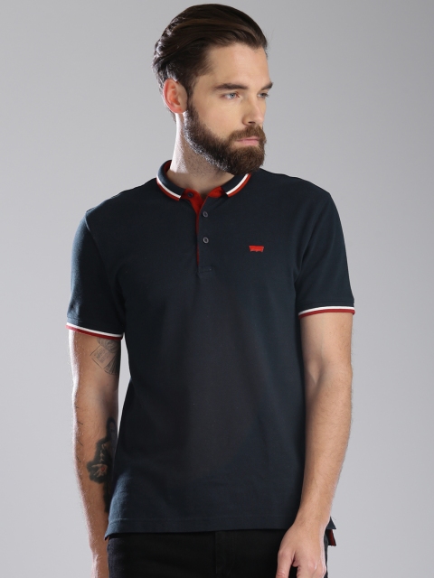 

Levis Men Navy Solid Polo Collar T-shirt, Navy blue