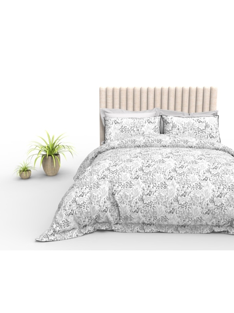 

THE WHITE MOSS Off White & Grey Floral 210 TC King Bedsheet with 2 Pillow Covers