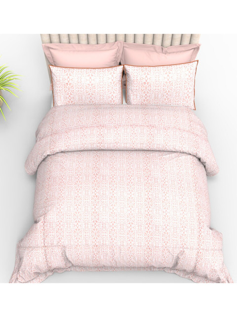 

THE WHITE MOSS Peach-Coloured & Off White 210 TC King Bedsheet with 2 Pillow Covers