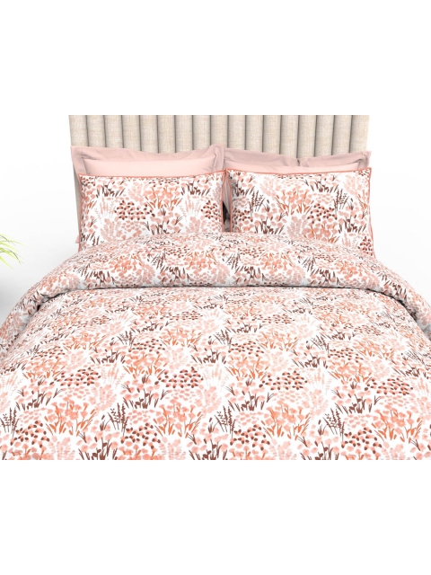 

THE WHITE MOSS Orange & Off White Floral 210 TC King Bedsheet with 2 Pillow Covers