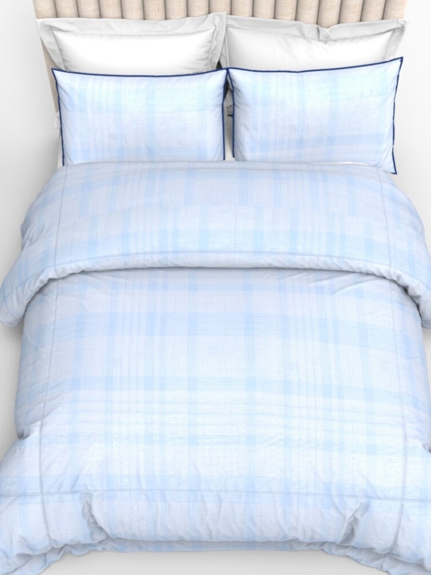 

THE WHITE MOSS Blue & Off White 210 TC King Bedsheet with 2 Pillow Covers