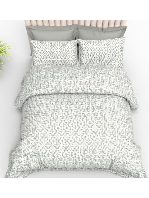 

THE WHITE MOSS Off White & Grey Geometric 210 TC King Bedsheet with 2 Pillow Covers
