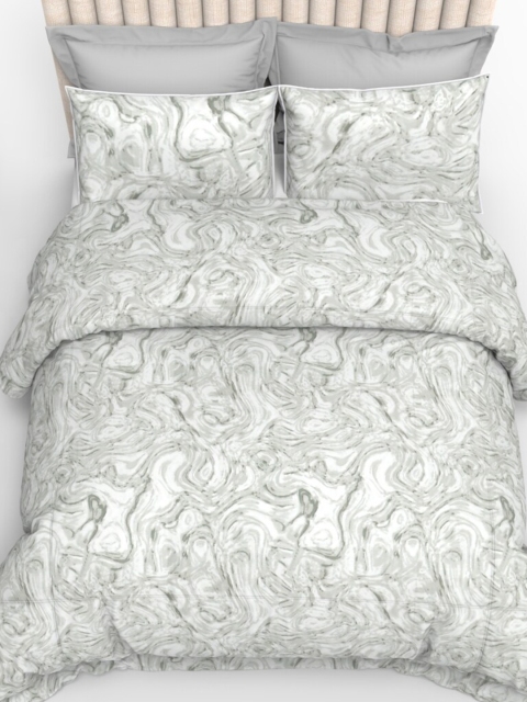 

THE WHITE MOSS White & Grey 210 TC King Bedsheet with 2 Pillow Covers