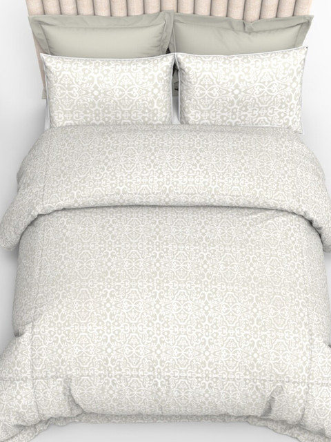 

THE WHITE MOSS Grey & Off White Ethnic Motifs 210 TC King Bedsheet with 2 Pillow Covers