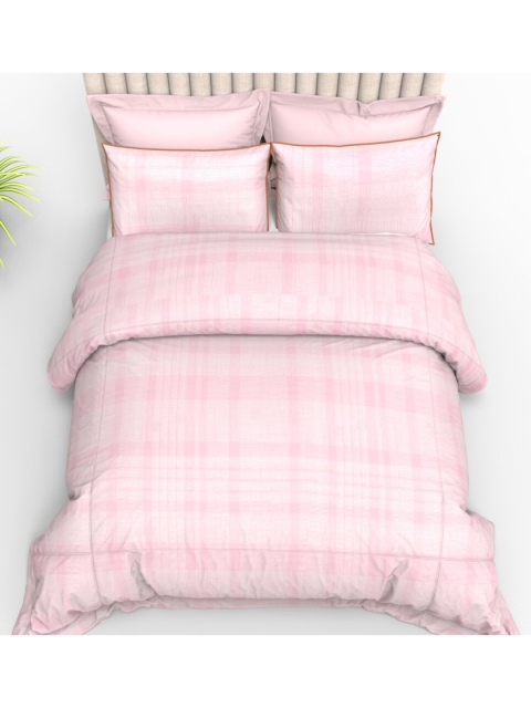 

THE WHITE MOSS Pink & Off White 210 TC King Bedsheet with 2 Pillow Covers
