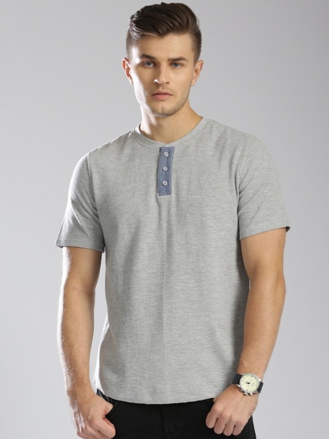 

Levis Men Grey Self-Design Henley Neck T-shirt