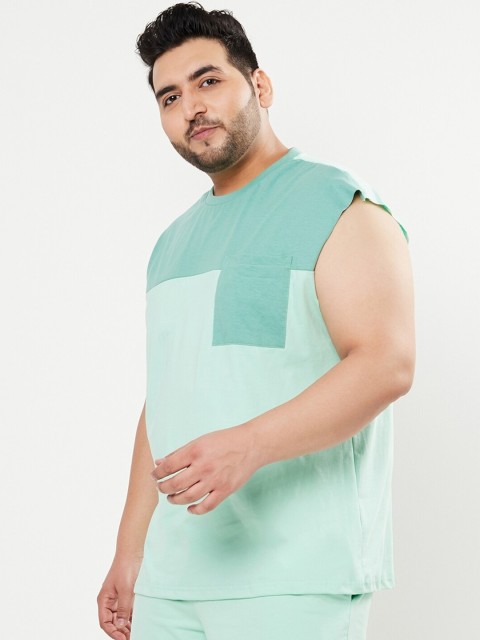 

Bewakoof Plus Plus Size Men Green Colourblocked Cotton Innerwear Vests