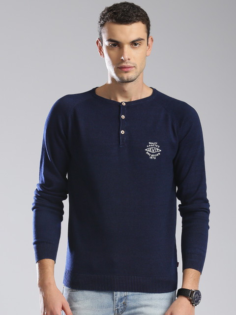 

Levis Men Navy Solid Henley Neck T-shirt, Navy blue