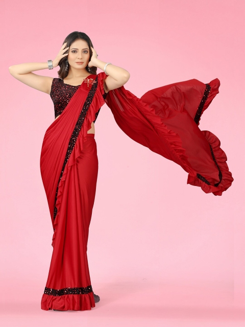 

GUNVANTI FAB Red & Black Ruffled Sequinned Saree
