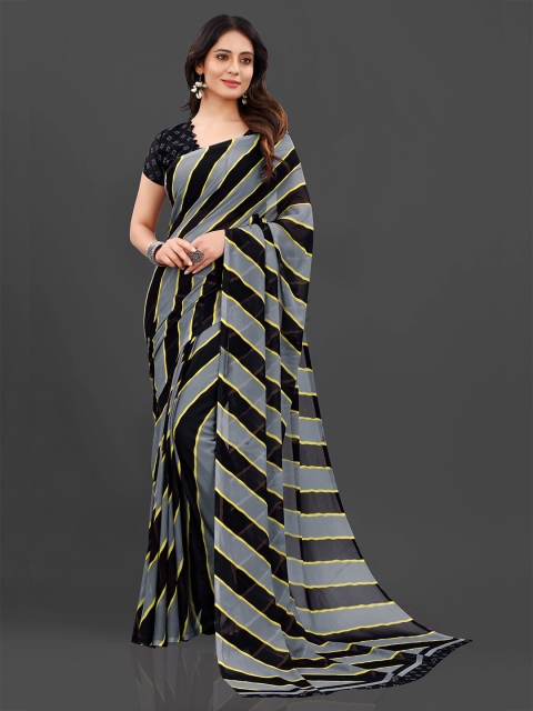 

GUNVANTI FAB Grey & Black Leheriya Fusion Leheriya Saree