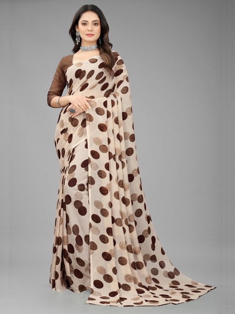 

GUNVANTI FAB Cream-Coloured & Brown Saree