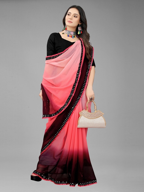 

GUNVANTI FAB Pink & Burgundy Ombre Sequinned Fusion Saree