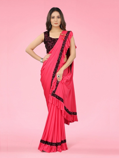 

GUNVANTI FAB Red & Black Sequinned Saree