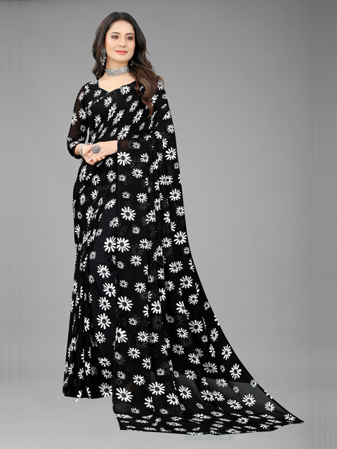 

GUNVANTI FAB Black & Off White Floral Fusion Saree