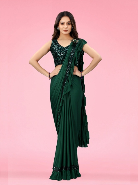 

GUNVANTI FAB Green Sequinned Ruffle Saree