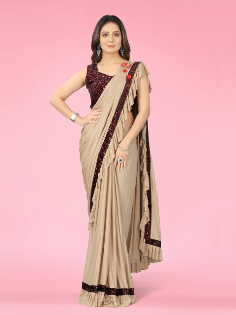 

GUNVANTI FAB Beige & Black Embellished Sequinned Saree
