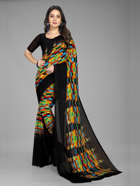 

GUNVANTI FAB Black & Green Printed Saree