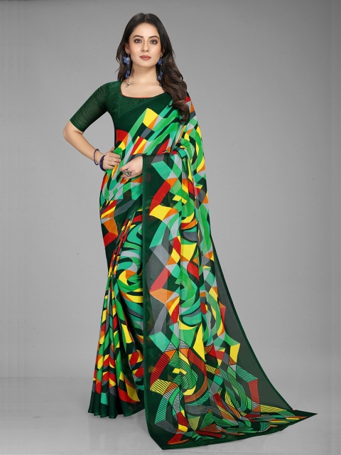 

GUNVANTI FAB Green & Red Printed Saree