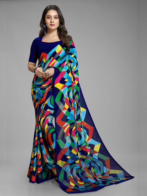 

GUNVANTI FAB Navy Blue & Red Saree