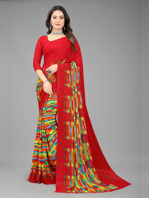 

GUNVANTI FAB Red & Green Printed Saree
