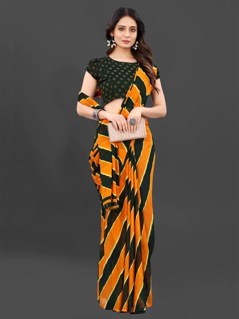

GUNVANTI FAB Yellow & Black Georgette Leheriya Saree