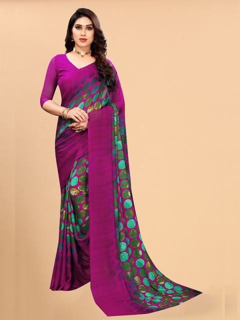 

GUNVANTI FAB Magenta & Green Polka Dots Printed Saree