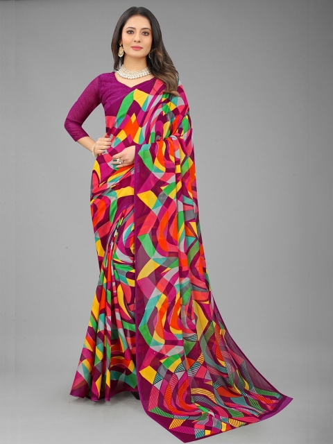 

GUNVANTI FAB Magenta & Green Abstract Printed Saree