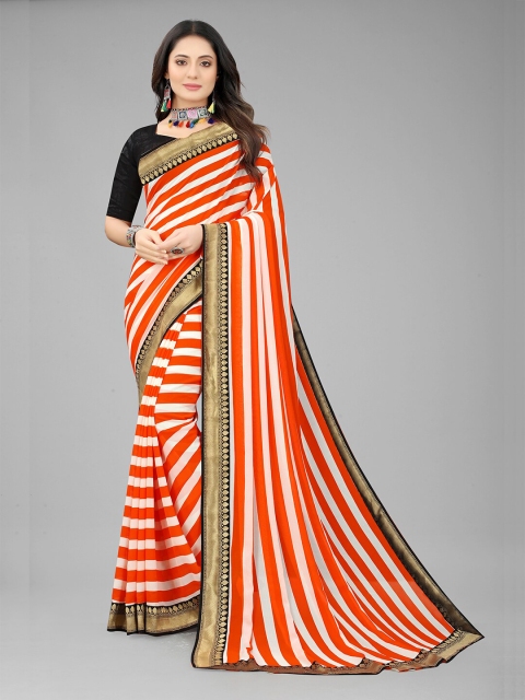 

GUNVANTI FAB Orange & White Leheriya Zari Leheriya Saree