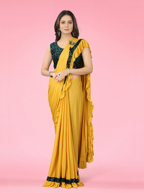 

GUNVANTI FAB Yellow Embellished Sequinned Saree