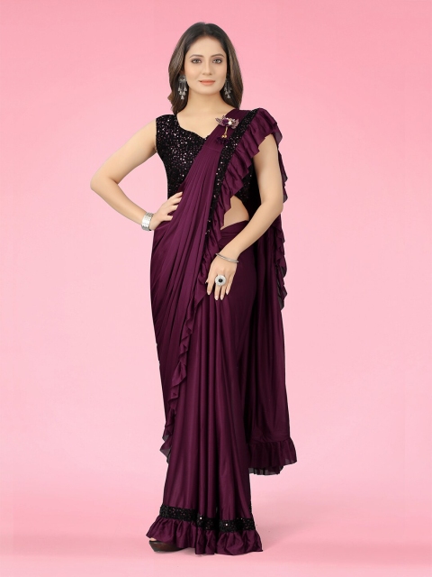 

GUNVANTI FAB Purple & Black Sequinned Saree