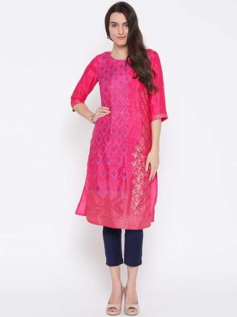 

AURELIA Women Pink Printed Straight Kurta