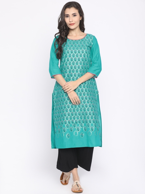 

AURELIA Women Sea Green Printed Straight Kurta