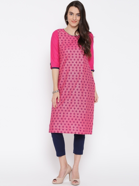 

AURELIA Women Pink Printed Straight Kurta