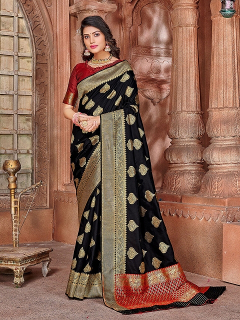 

elora Black & Red Ethnic Motifs Zari Saree