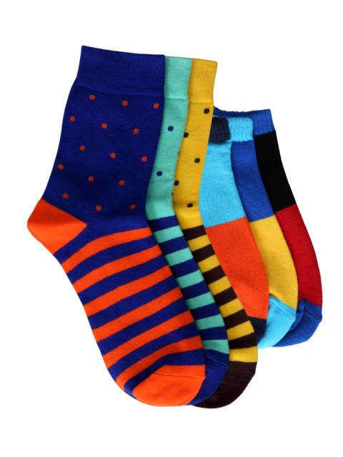 

Color Fevrr Unisex Pack of 6 Striped & Colourblocked Socks, Multi