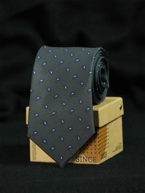 

Tossido Men Grey & Blue Printed Broad Tie